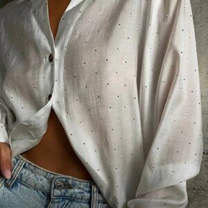 "Miley" Studded Shirt Collar Blouse